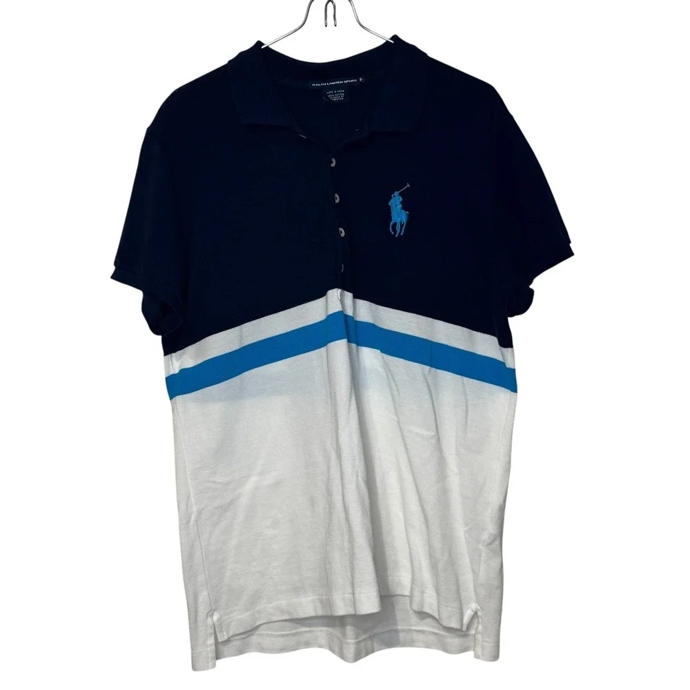 Polo Ralph Lauren Sports Women's Polo Shirt Striped‎ Colorblock Preppy Tennis XL
